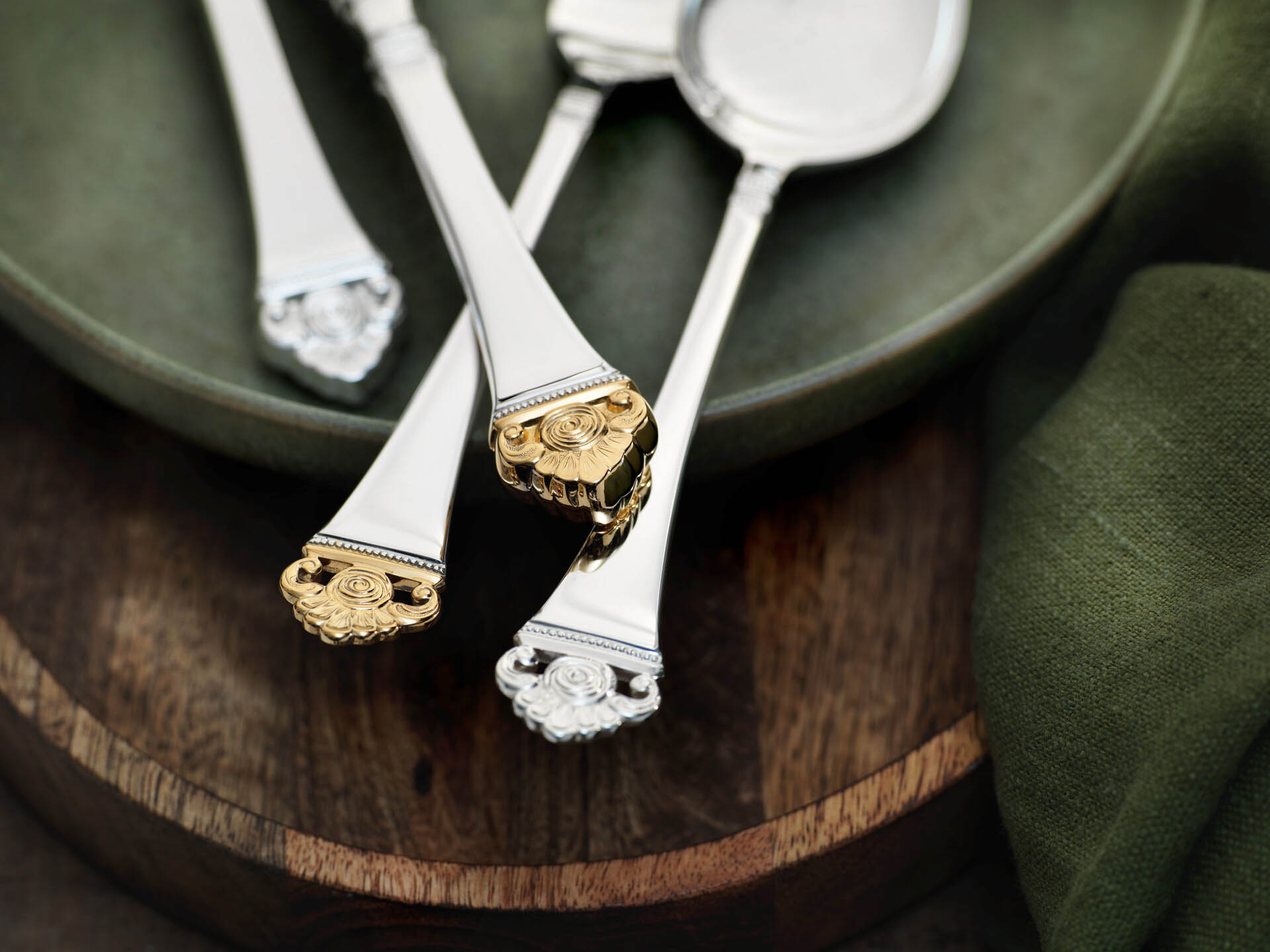 Rosenmuster Gold Sauce Ladle (925 Sterling Silver, partly gilded)