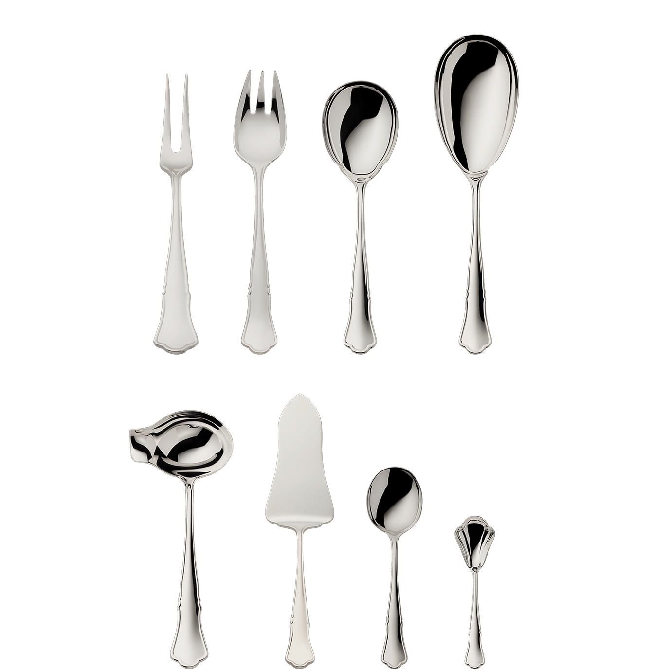 Alt-Chippendale 9-piece set (150g massive silverplated)