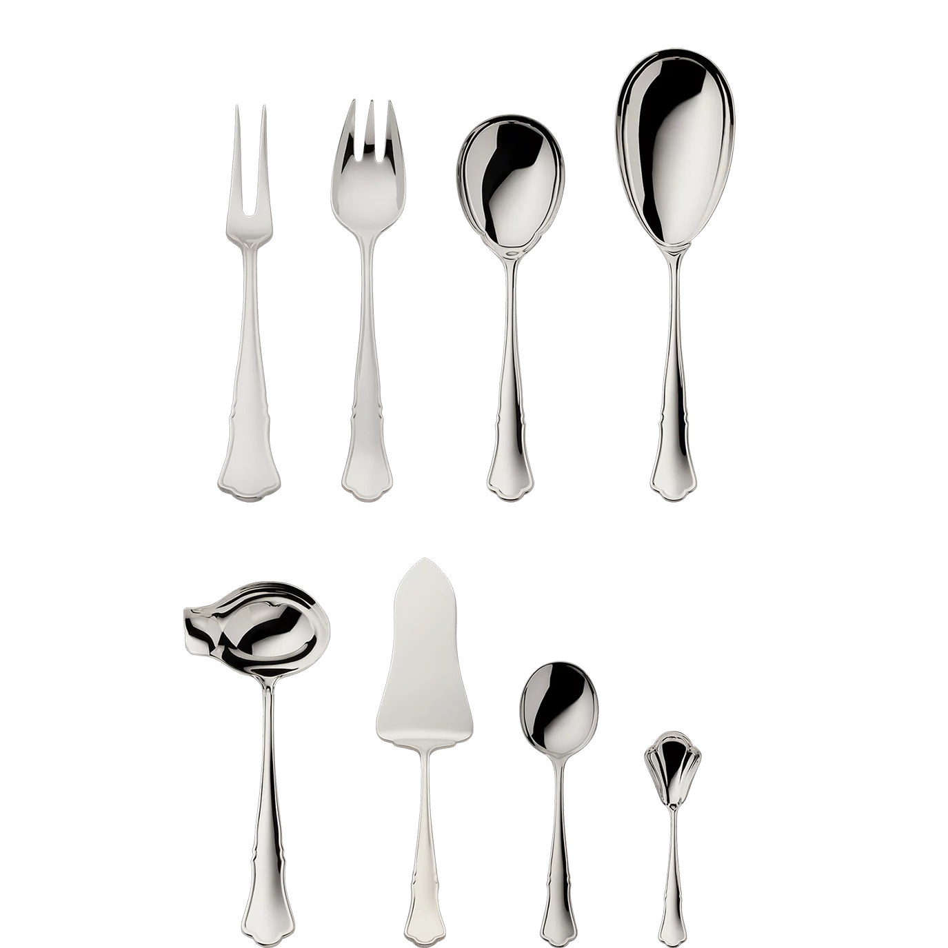 Alt-Chippendale 9-piece set (150g massive silverplated)