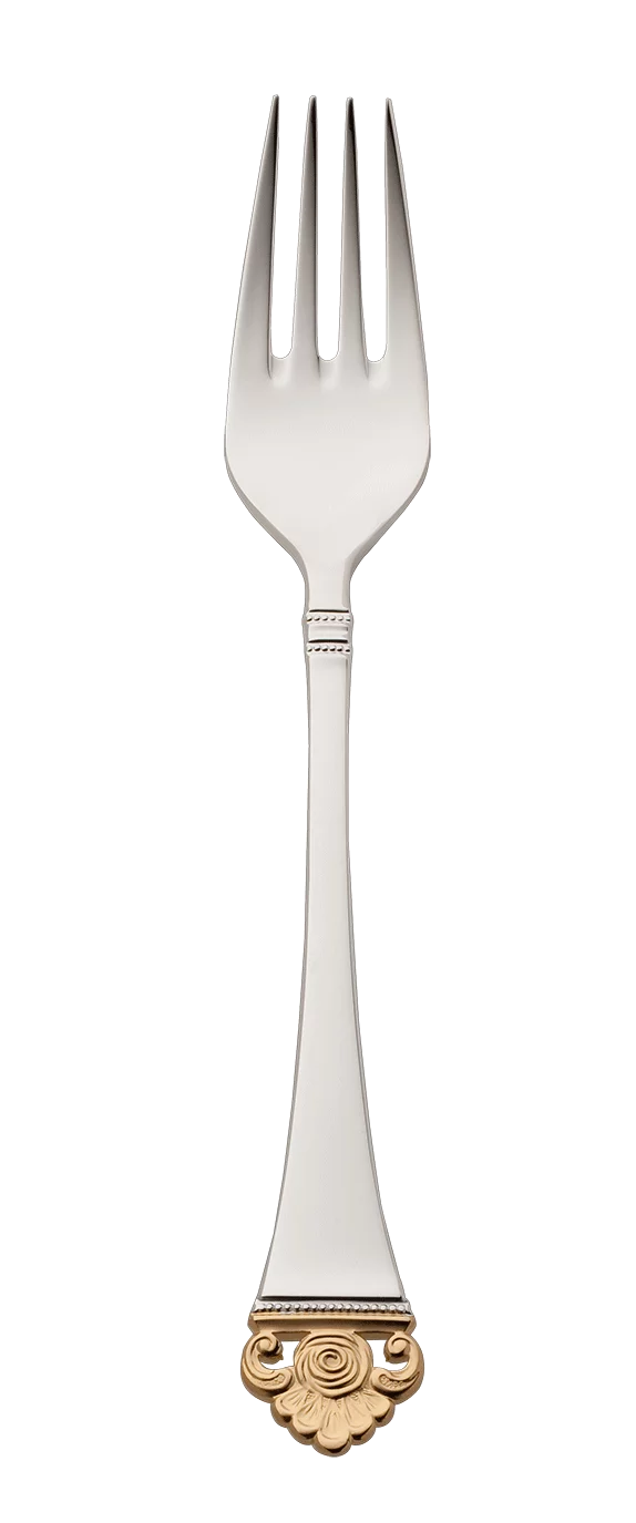 Rosenmuster Menu Fork partially gilded (150g massive silverplated, partly gilded)