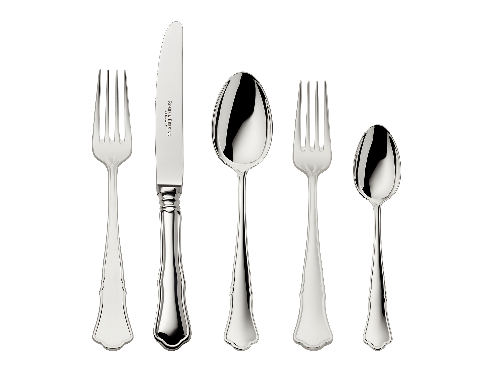 Alt-Chippendale 5-piece place setting (150g massive silverplated)