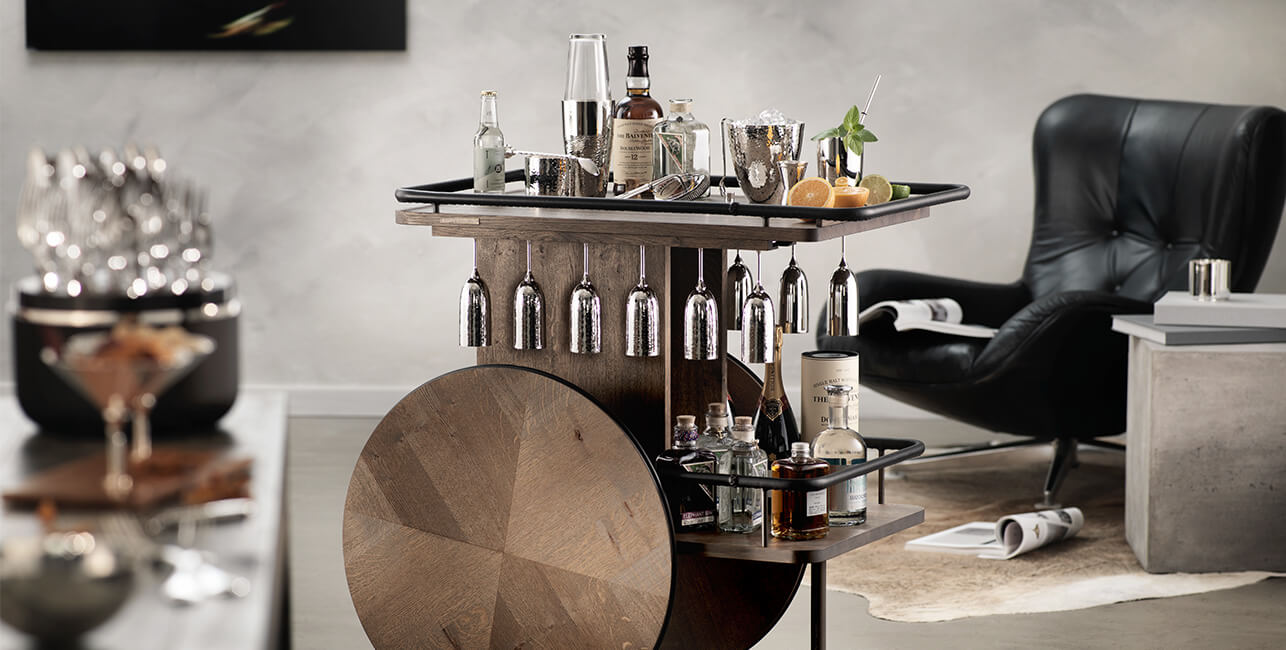 Robbe & Berkings handcrafted bar cart is now also available in oak